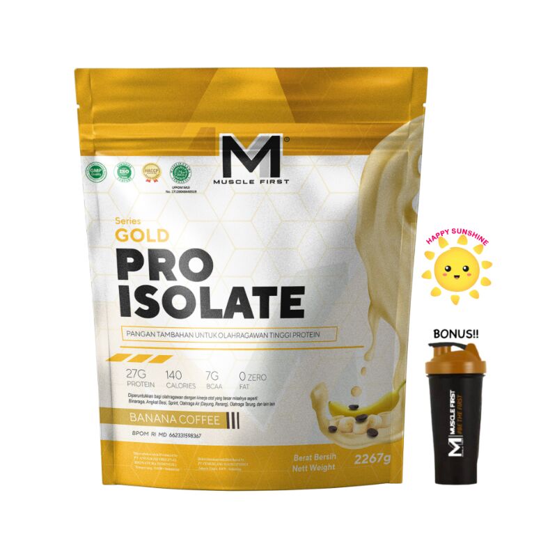 Muscle First Gold Pro Isolate Whey Protein 5LBS -M1 Banana Coffee Pisang Kopi FREE Shaker