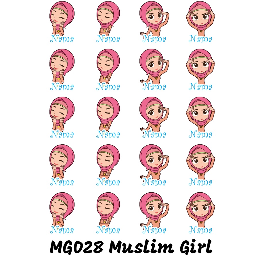 

Sticker Nama Cutting Label Waterproof Tahan Air Muslim Girl 28 (MG028)