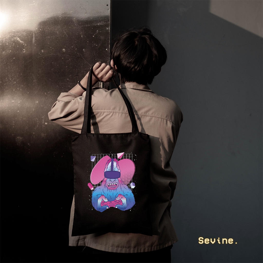 Sevine Totebag Fashion Tas Tote Bag Hitam Resleting Pria Wanita Laptop Kuliah Retro Vaporwave - HVW6