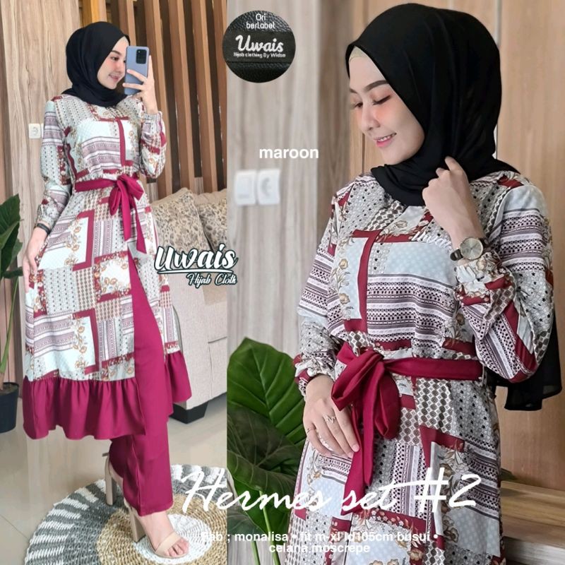 hermes set tunik monalisa ld 105 celana moscrepe by ORI UWAIS