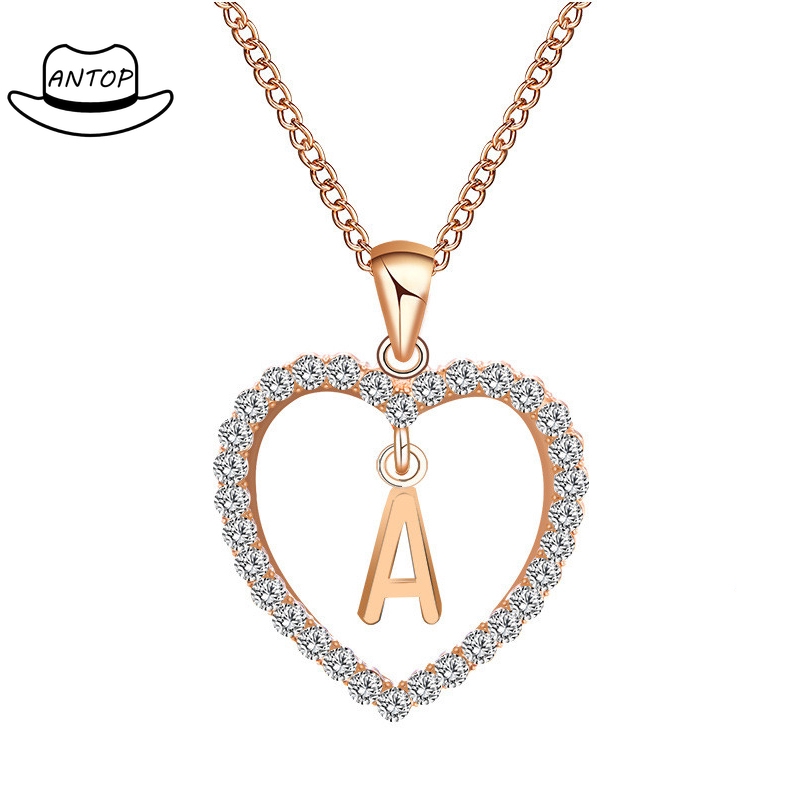 Antop！COD 26 Huruf Kalung Kristal Titanium Anti Karat 18K Alfabet Liontin Letter Necklace