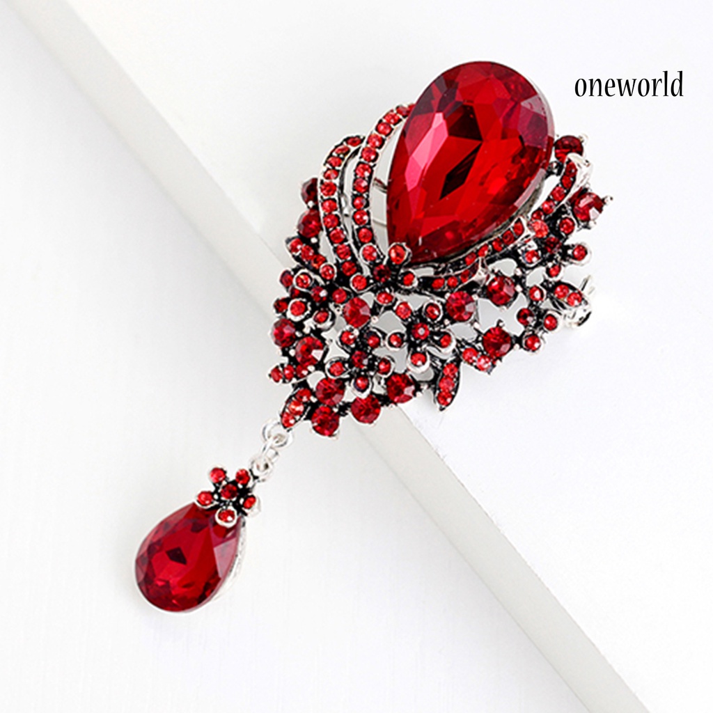 OW@ Brooch Pin Big Rhinestone Hollow Design Alloy Engagement Jewelry Brooch for Women