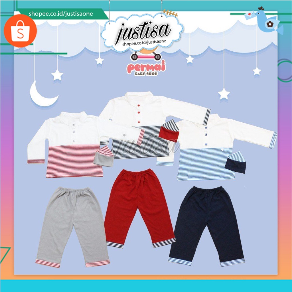 Promo !! Baju Bayi Koko Vinata Lengan Panjang little stripy - baju set Muslim Anak laki-laki