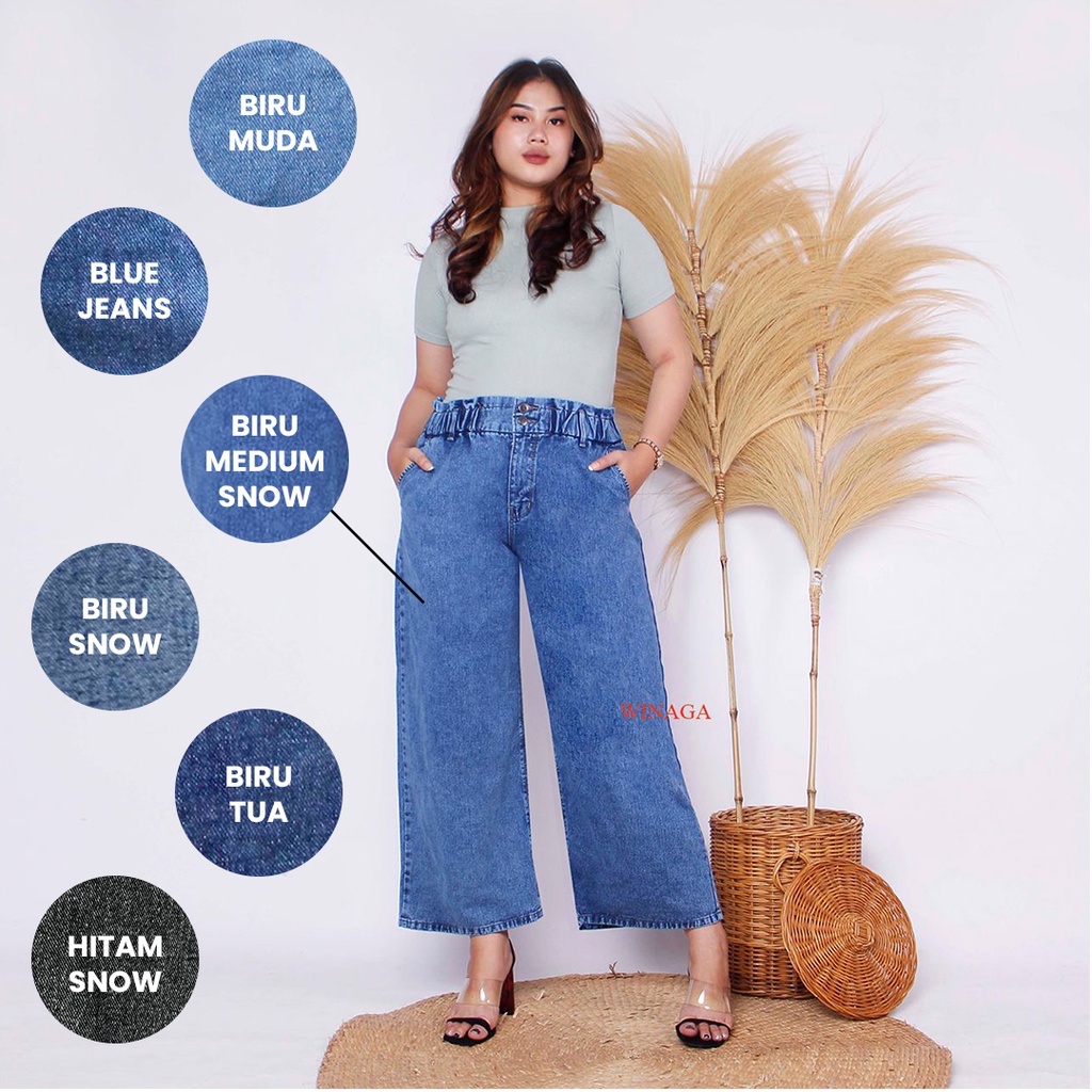 WINAGA- HighWaist Kulot Jumbo Ban Karet Kcg 2 Jeans | Kulot Jumbo Kancing 2 | Celana Panjang Jeans | Basic Denim Jeans | HighWaist Kulot Jumbo Jeans