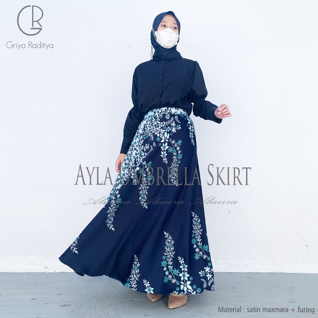 Rok Payung Panjang  Wanita Lebar Ayla Umbrella Skirt Rok Flare  Rok Motif Bunga  Almira