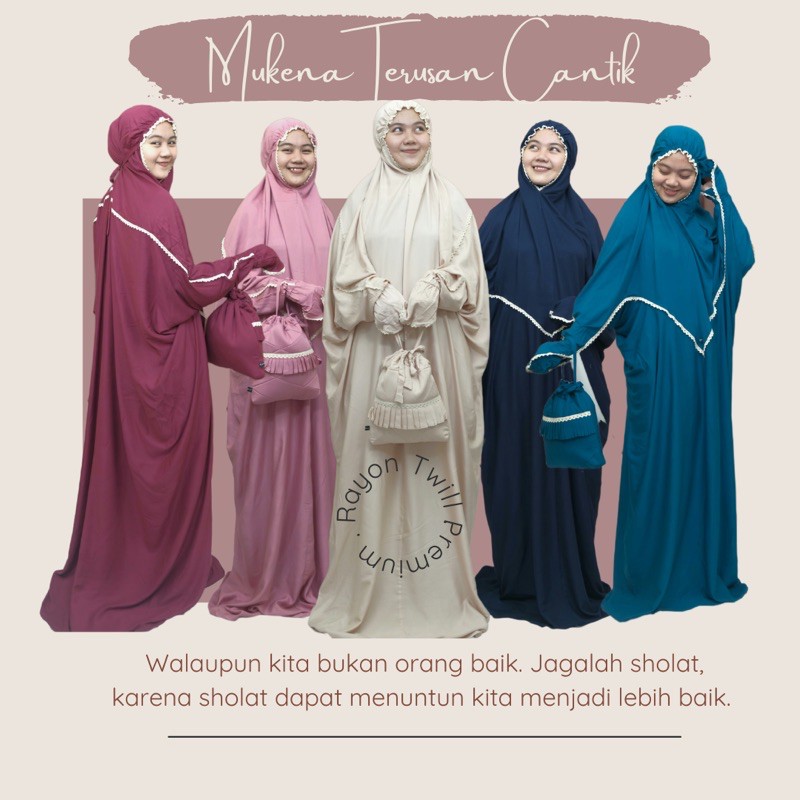 Mukena Terusan Premium Rayon Twill FREE TAS Cantik