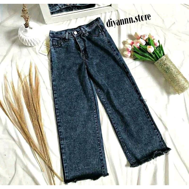 CELANA JEANS KULOT WANITA RAWIS SNOW BLACK CELANA JINS DENIM HIGH WAIST ACID MURAH CELANA CEWEK CEWE
