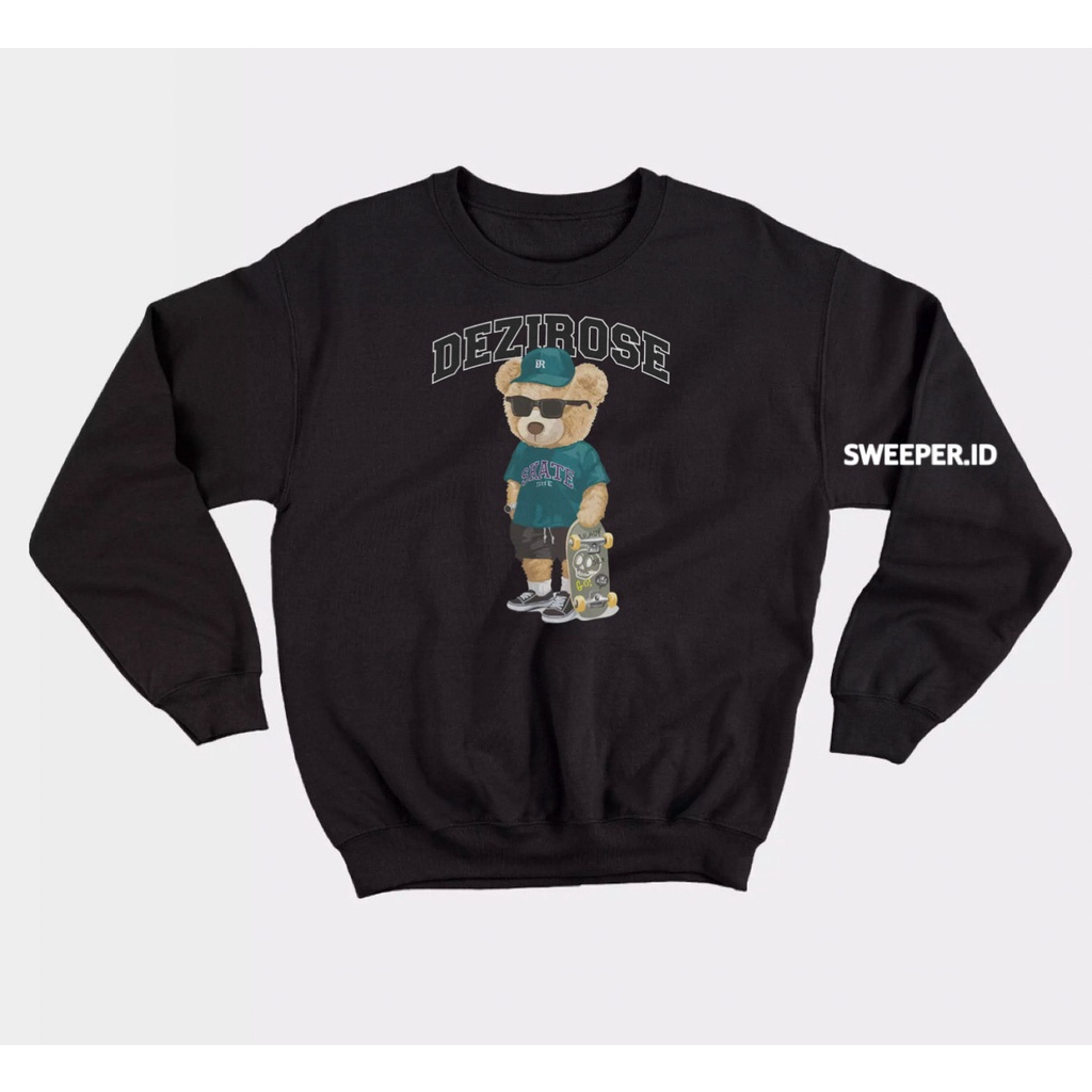 SWEATER CREWNECK MOTIF BEAR SKATE TIME SABLON PRINTING BAHAN FLEECE BAHAN FLEECE