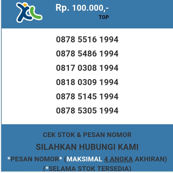 Nomor cantik XL murah tahun lahir 1994 XL dan AXIS T5888-100