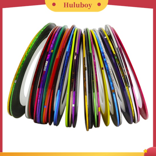 Huluboy Huluboy♡ 30pcs Stiker Tape Garis Warna Campur Untuk Dekorasi Nail Art DIY