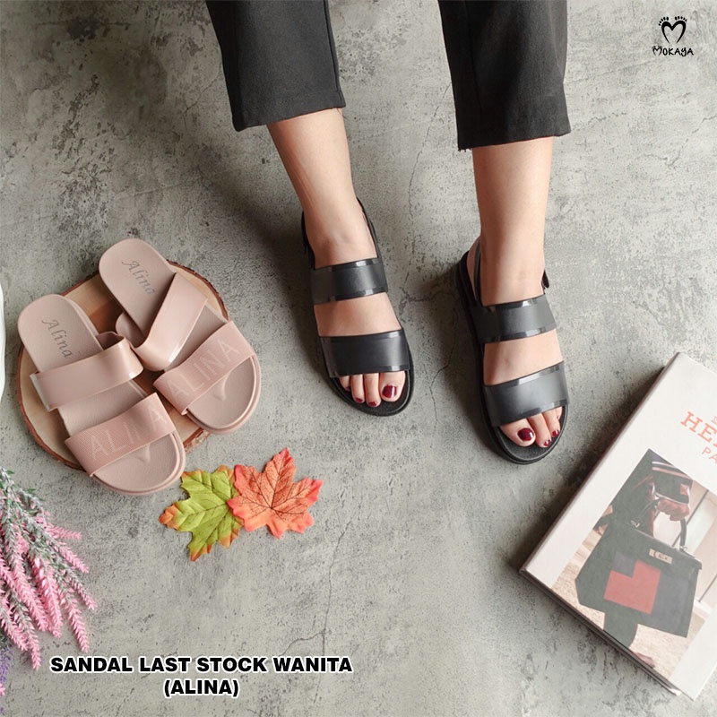 Sandal Slop Jelly Wanita Model Random Kondisi Baru New Last Stock Import Cantik Elegant Casual / Size 36-41 (Alina/fs rantai gold)