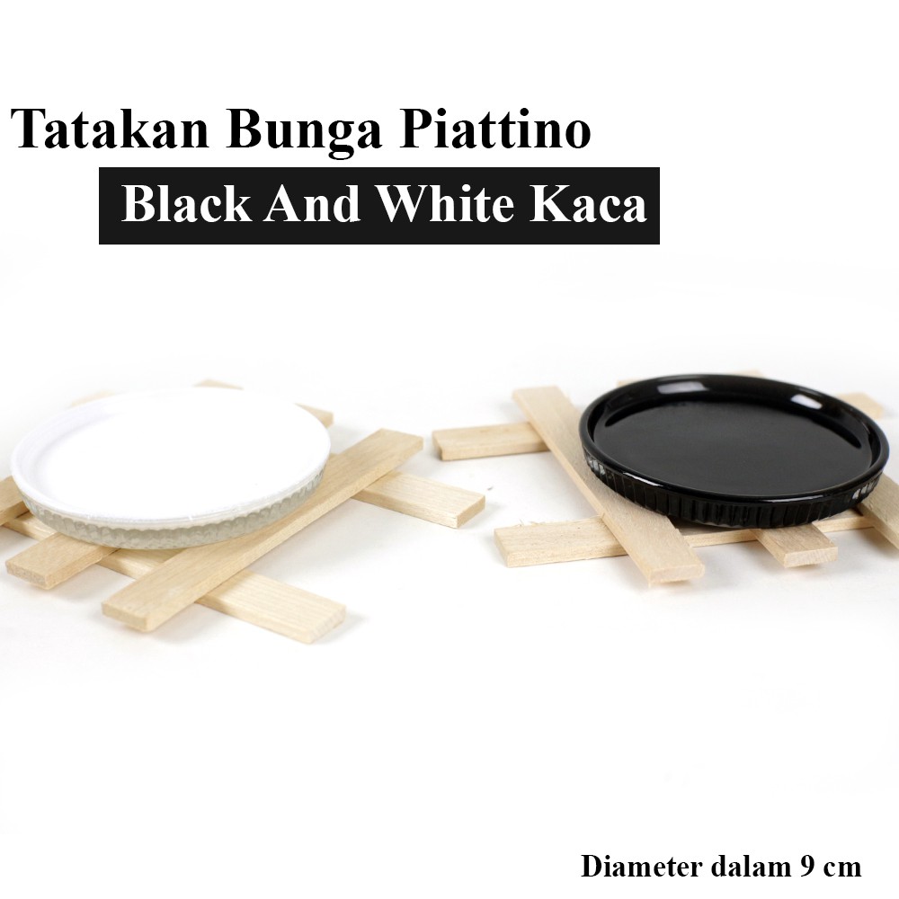 FM - Tatakan Pot Glass Pad Bunga 8 cm Series Piattino Black And White Kaca