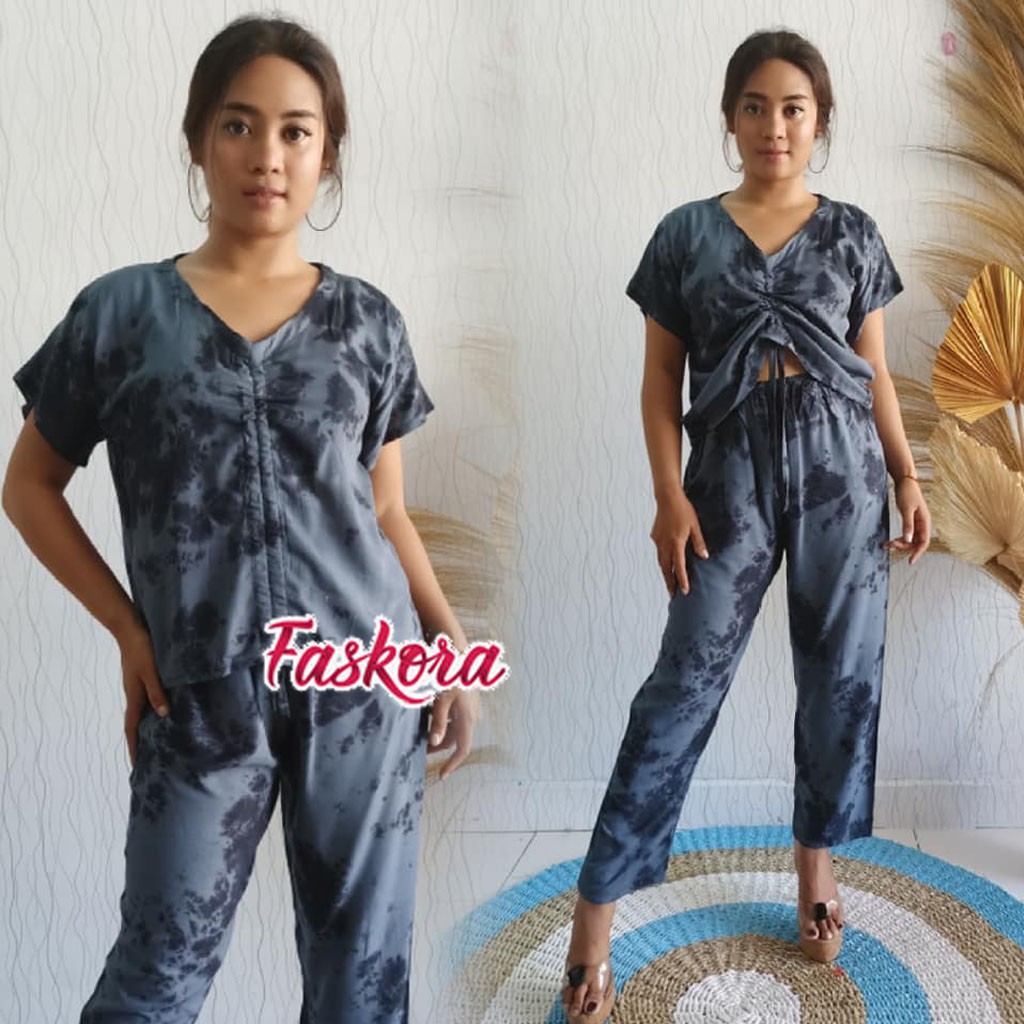 Setelan Rayon Jumbo ld 110 Sexy / Setelan Tie dye Bali Jumbo / One Set Tie dye Lengan Pendek Karet