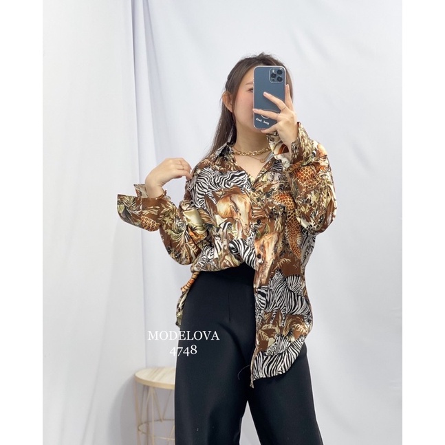 MDLV ~ KEMEJA SAFARI OVERSIZED SHIRT 4748 /KEMEJA BIG SIZE LENGAN PANJANG CEWEK/ FASHION IMPORT