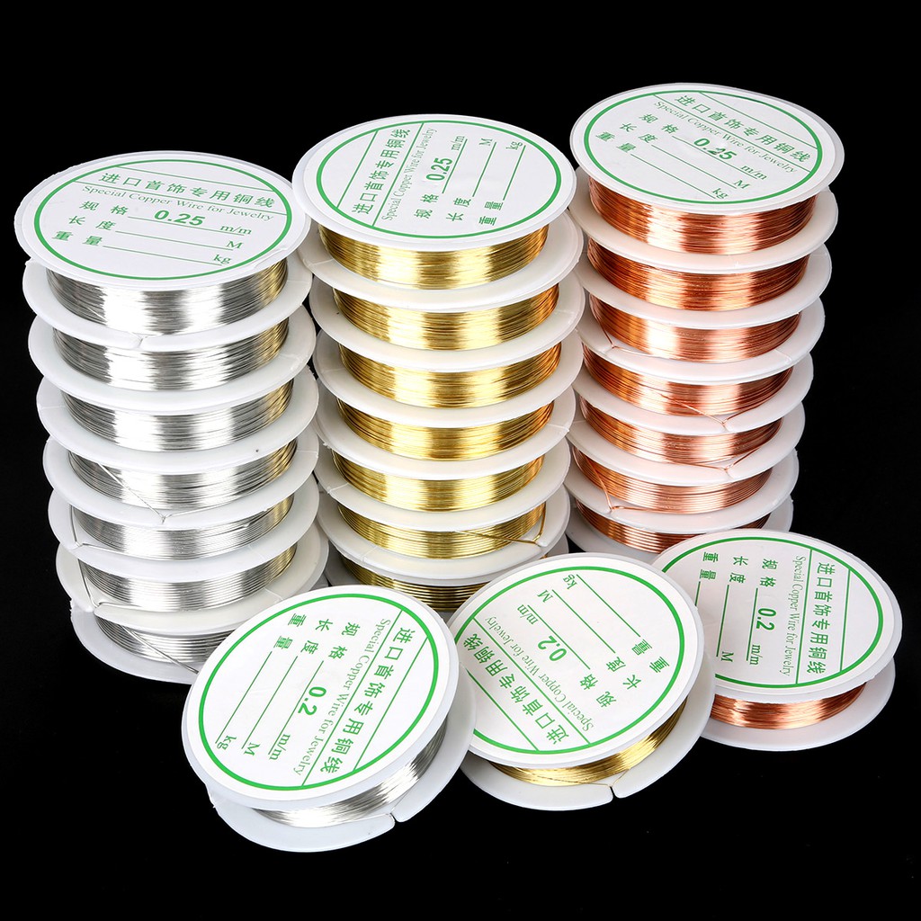 Kawat Tembaga Lapis Emas Ukuran 0.3/0.4/0.5/0.6/0.8mm 2.5/4.5/6.5/8/15m Untuk Membuat Perhiasan Diy
