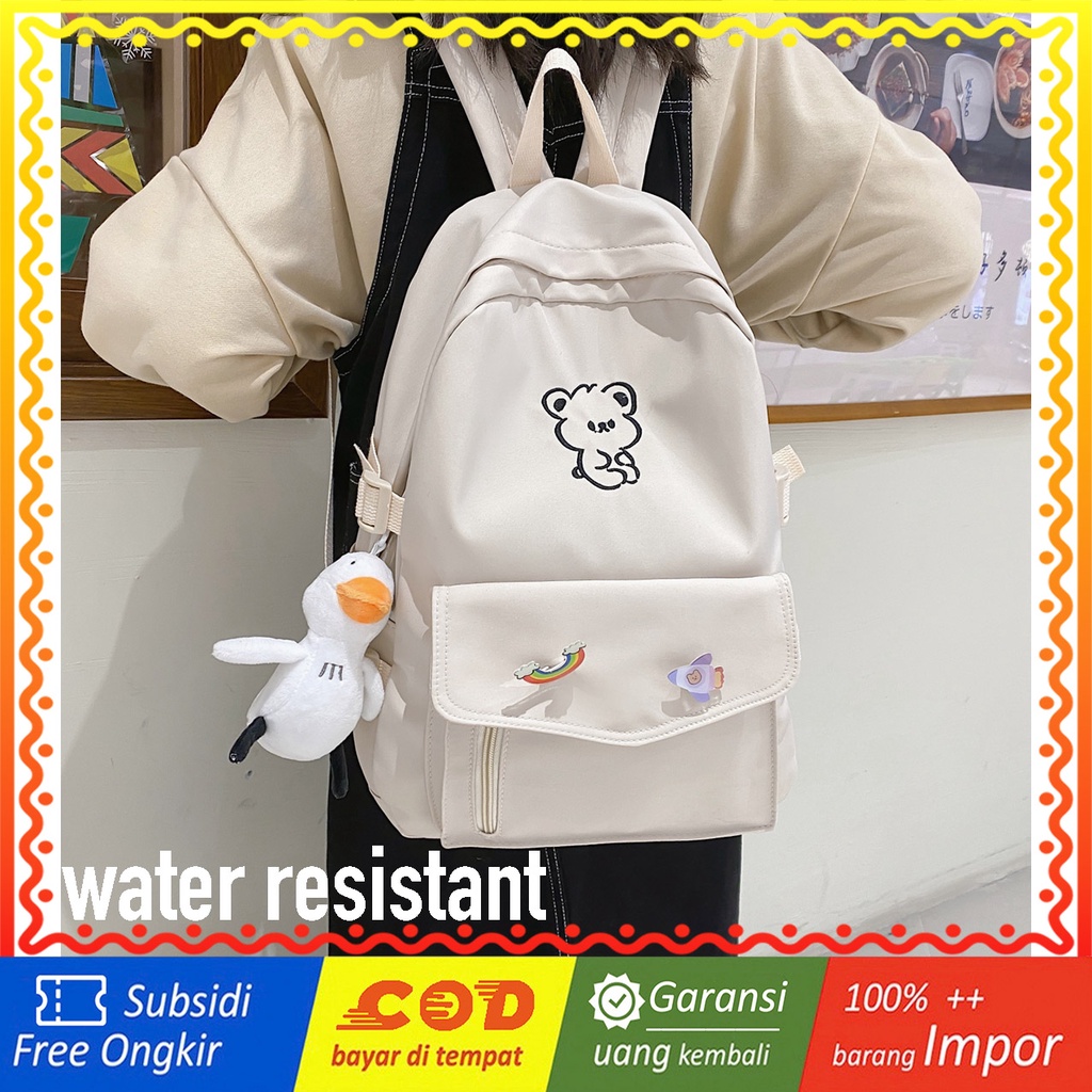 WYK106 Tas Ransel Wanita Pria Sekolah Kuliah Polos Animal Logo Backpack School Impor TKM