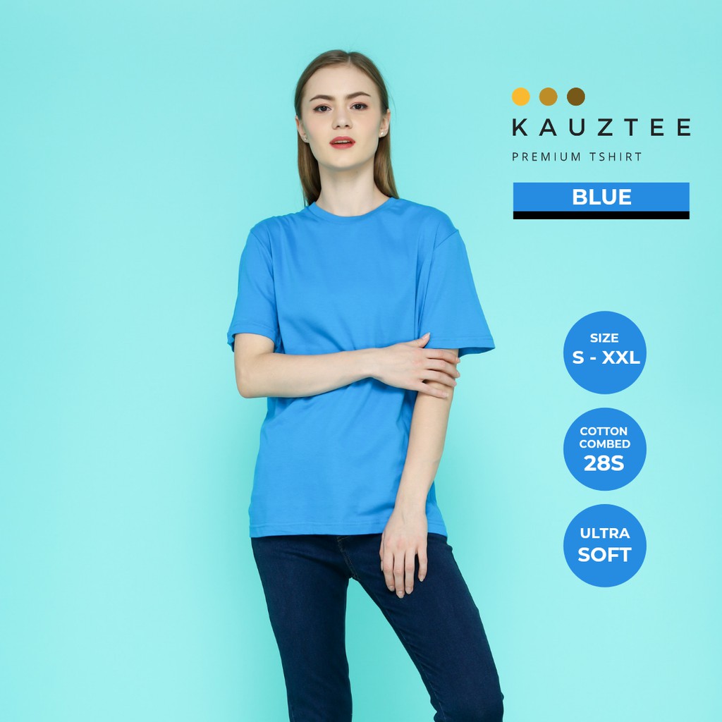 Kaos Tshirt Polos KAUZTEE Premium Tshirt Unisex 100% Cotton Combed 28s - Blue