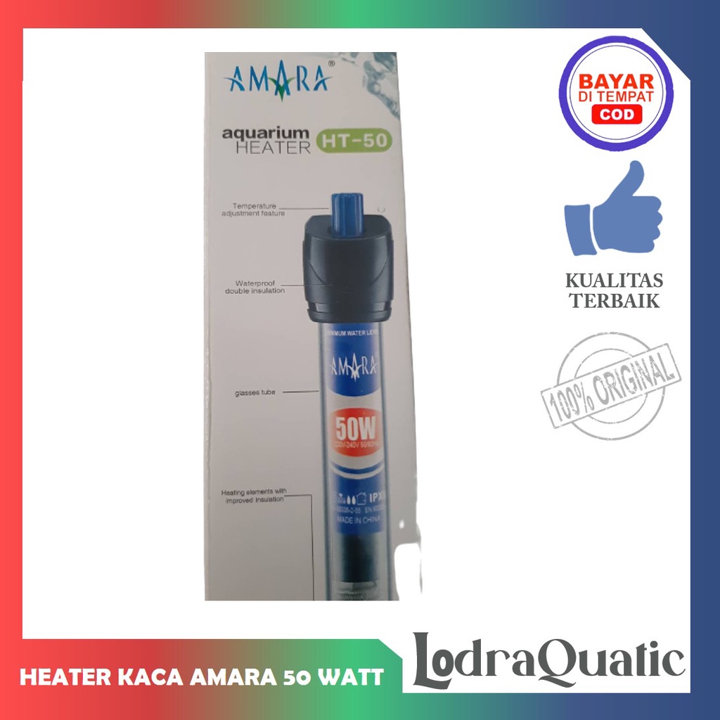 HEATER ATAU PENGHANGAT KACA AMARA HT-50 DAYA HEATER 50 WATT PENGHANGAT AIR AQUARIUM WATERHEATER AQUARIUM