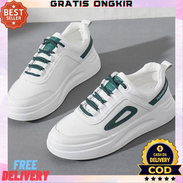 Sepatu Sneakers Sneaker Spatu Putih Polos Wanita Murah Ori Terbaru Ns 34 Aid 0105, Gratis Kaos Kaki 