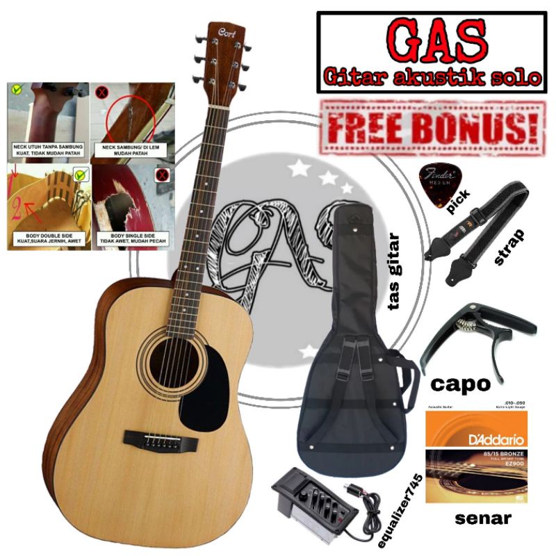 Gitar Akustik Cort ad810  original custom neck tanpa utuh tanpa sambung