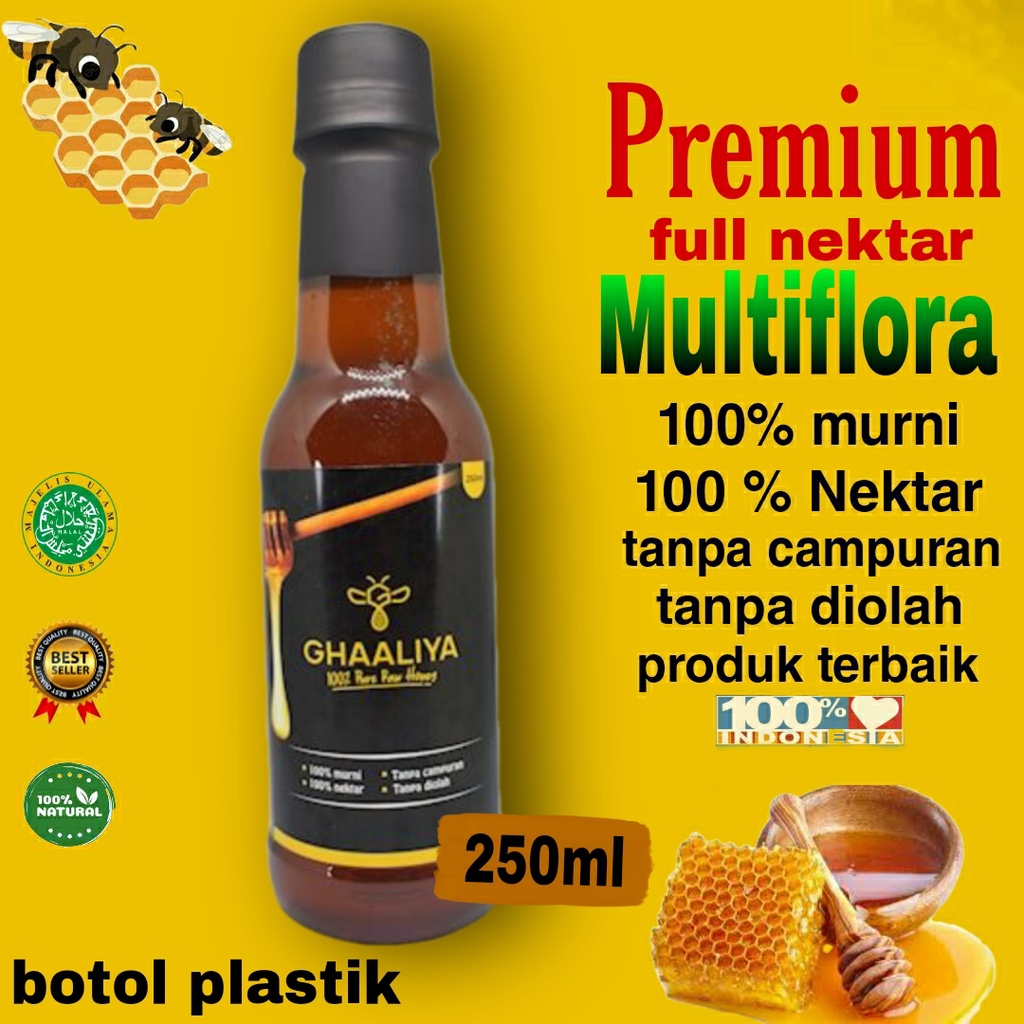 

Madu Ghaaliya Murni Asli 100% Nektar Bunga Multiflora premium terbaik 250ml/335gr original botol plastik