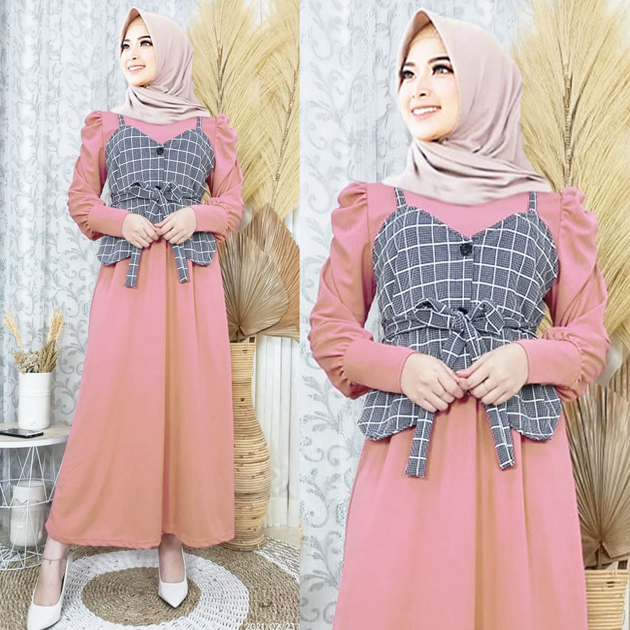 WINNY DRESS ROMPI KOTAK LENGAN KERUT CARLINA