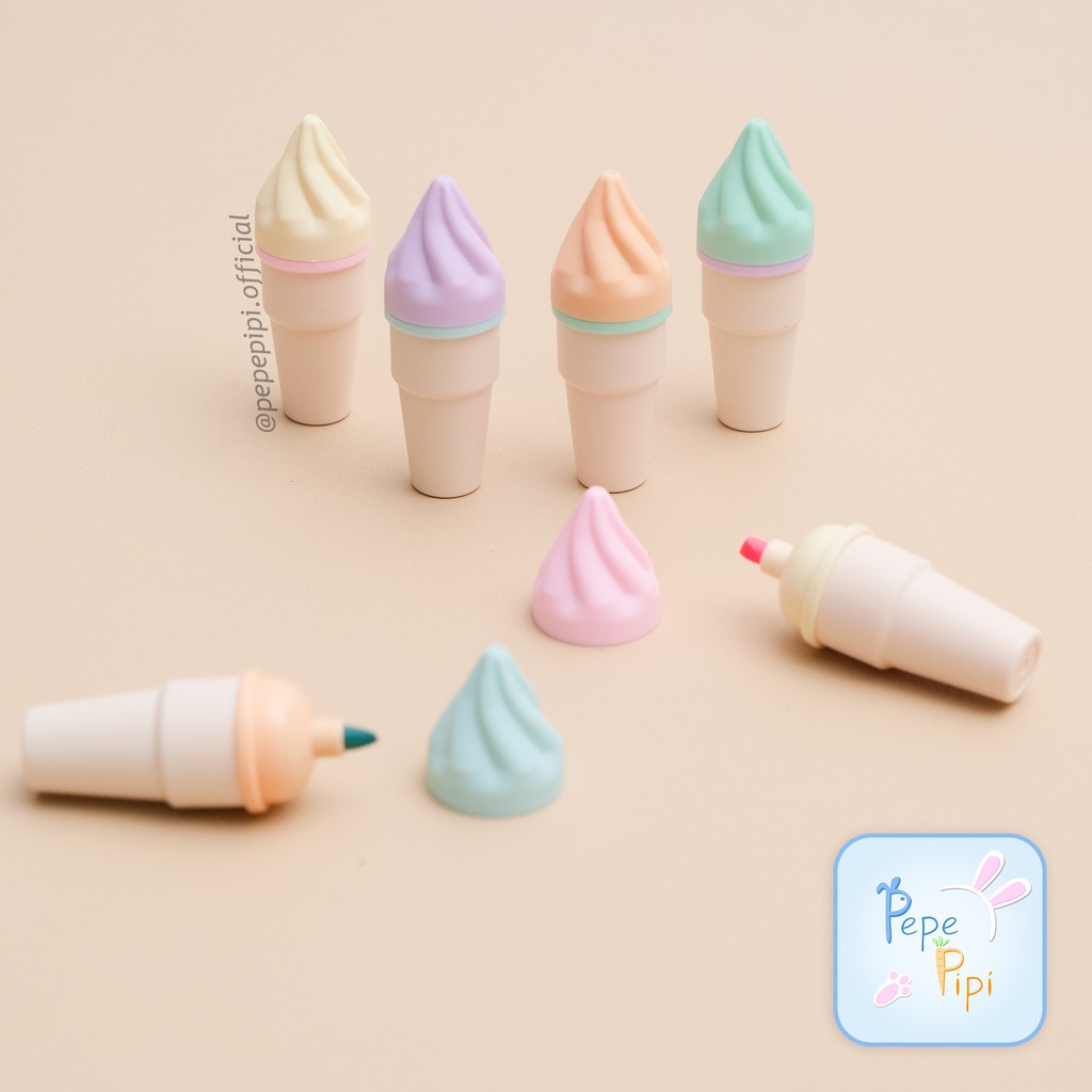 Highlighter Ice Cream Cone 1 Set Spidol Pastel Marker Textlighter Textliner Es Krim Cone