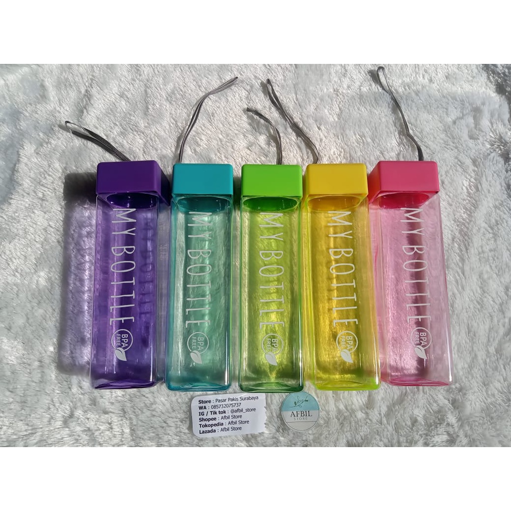 Jual My Bottle Kotak Persegi Bening Full Color Warna Botol Minum