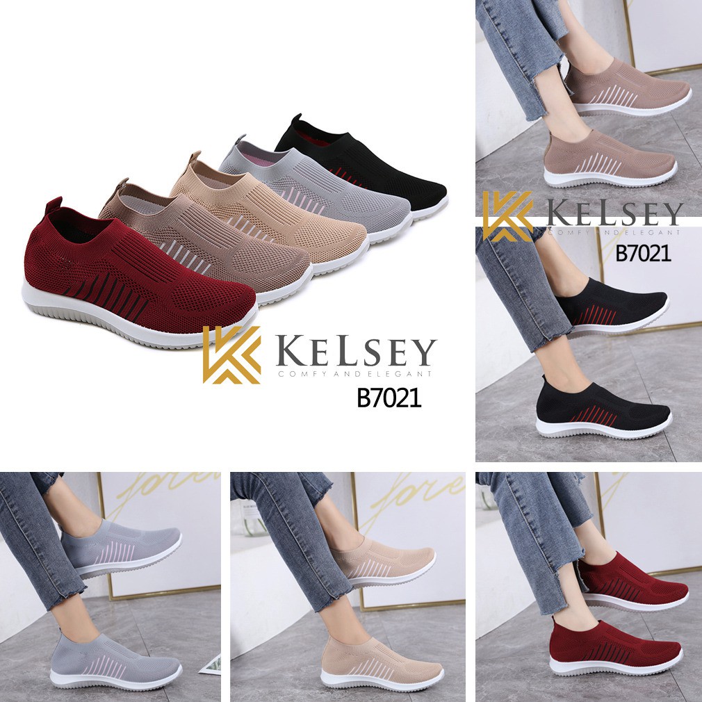 Kelsey Sepatu Wanita Flyknit Flat Shoes / Sepatu Sneakers Wanita B7021