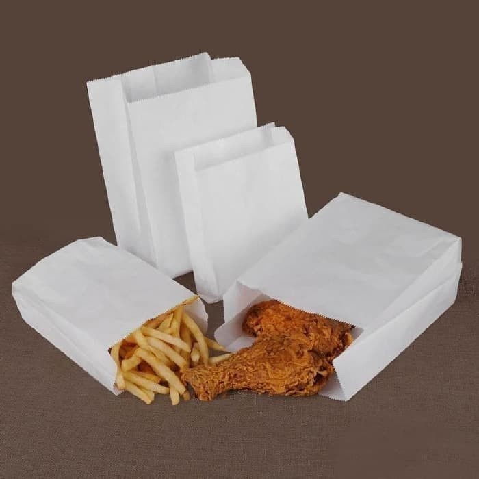 PAPER BAG SIZE M - UKURAN MEDIUM - KANTONG KERTAS ROTI - WHITE 100 PCS