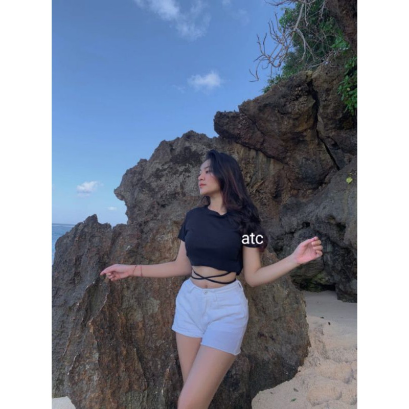 Zahra atc Rib crop top / crop tali silang