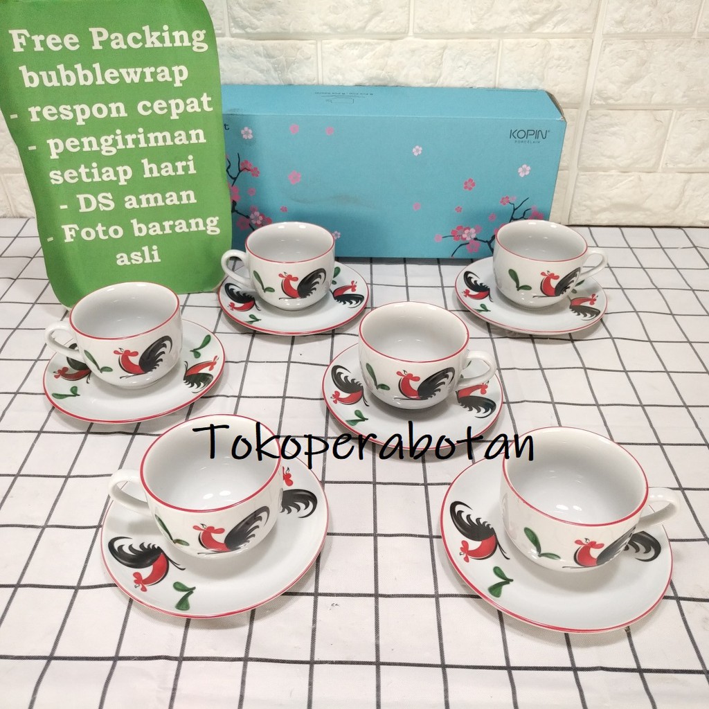 TOKOPERABOTAN Packing Kayu Cangkir Set Ayam Tea Set 