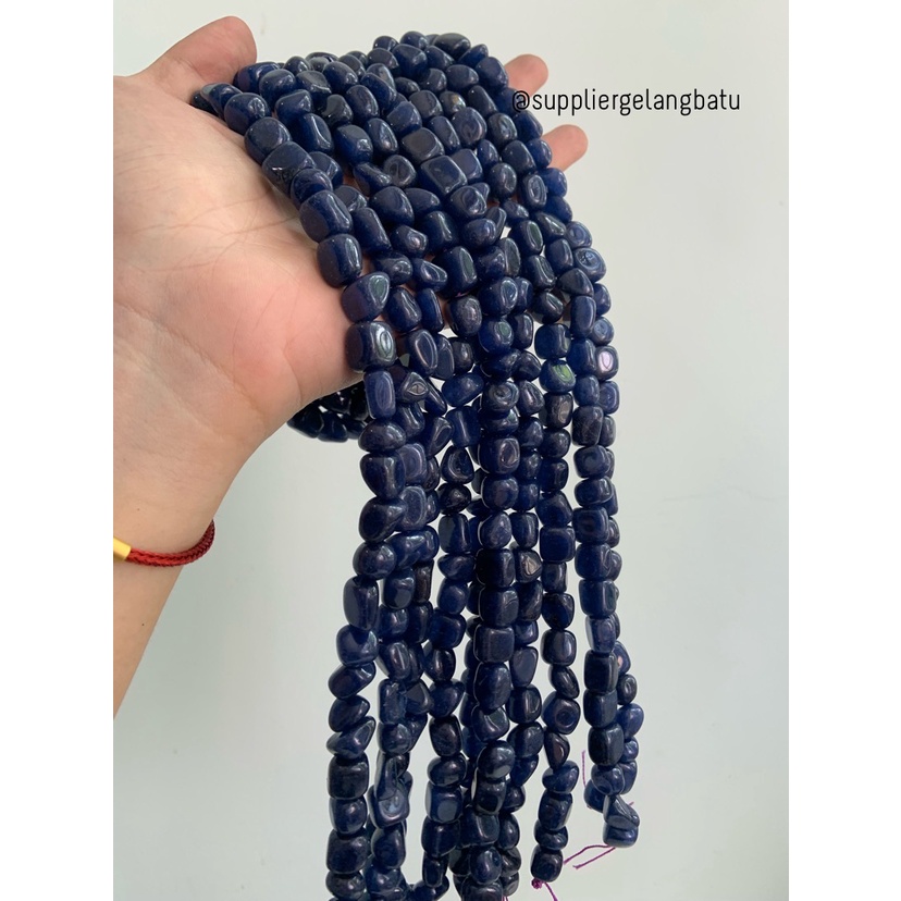 manik Batu BLUE NAVY ONYX Beads 12 x 10mm bahan biru dongker serat