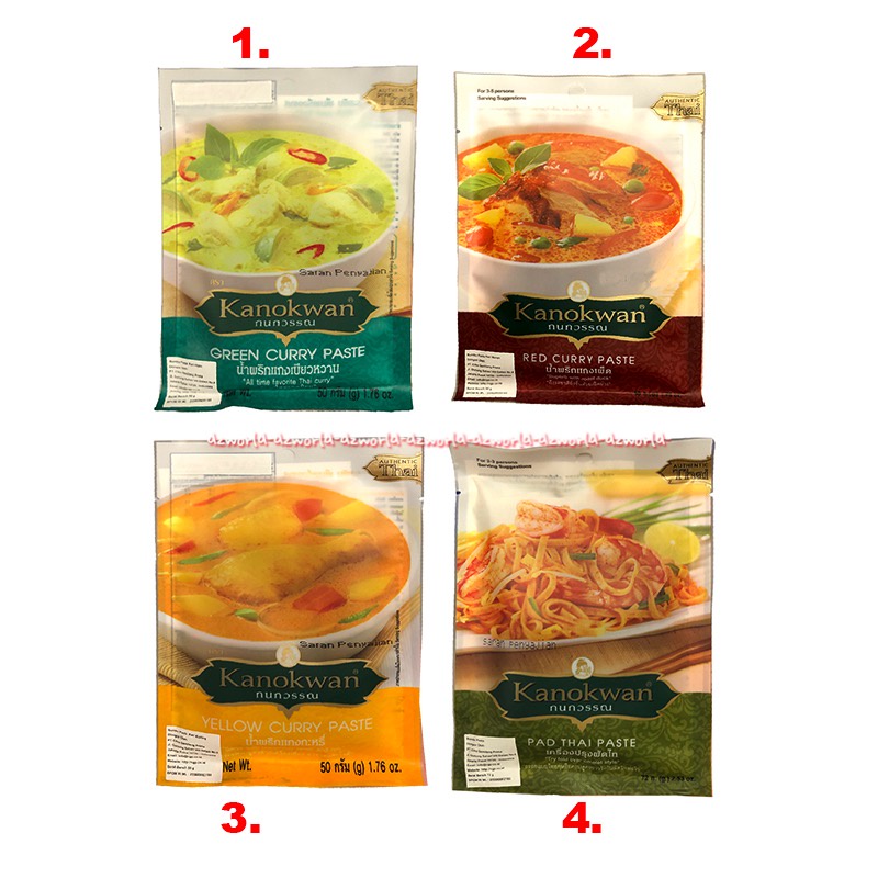 Kanokwan 50gr Green Curry Paste Red Yellow Pad Thai Paste Kanok wan Bumbu Kari Masakan Thailand Cury Instan