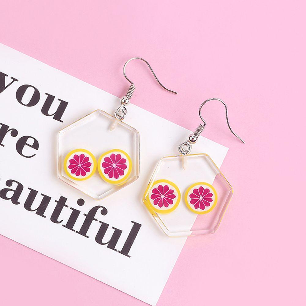 R-flower 1pasang Eardrop Geometris Fashion Korea Acrylic Anting Buah