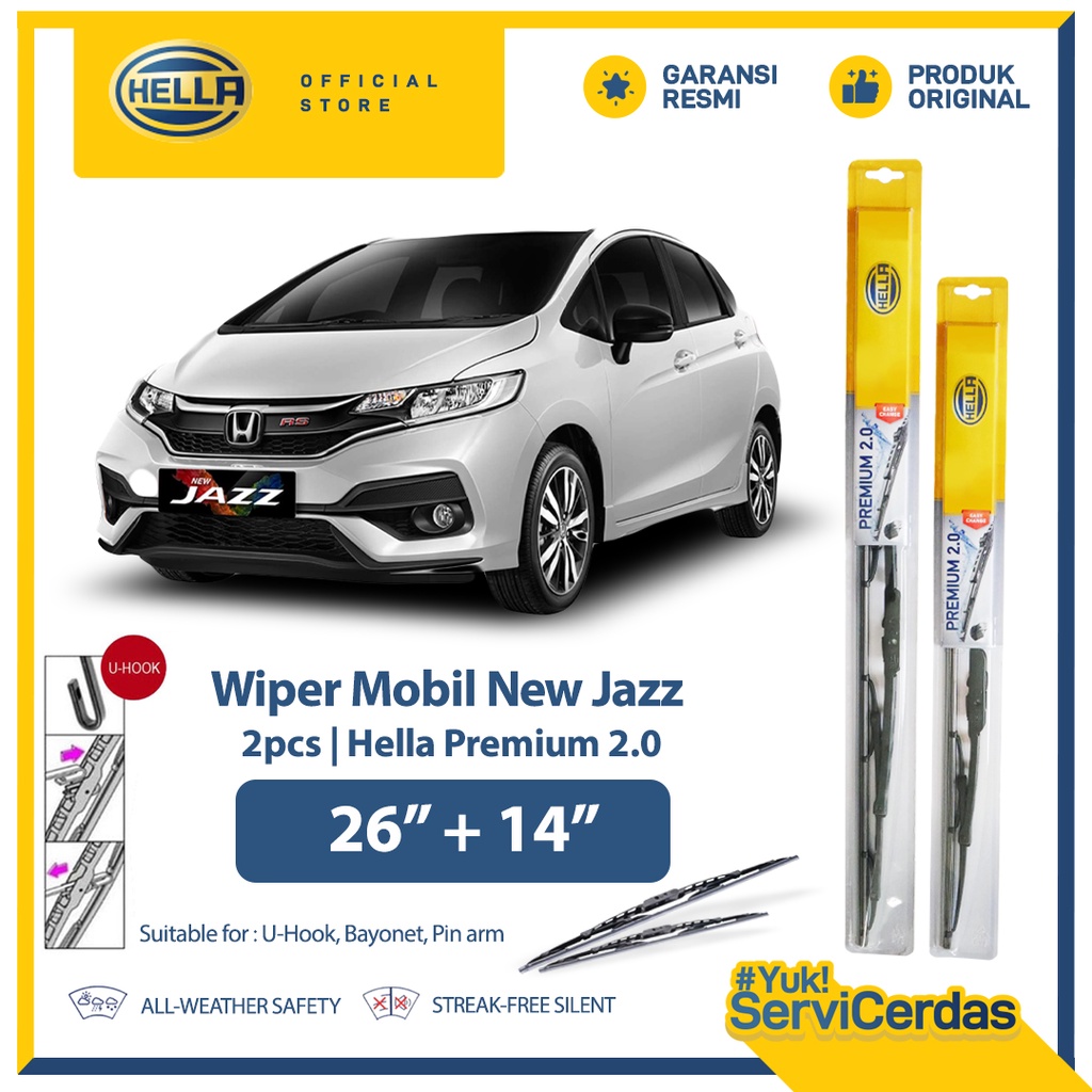 Wiper Mobil HONDA Freed, New Jazz 26" + 14" (2pcs) -  HELLA Premium 2.0