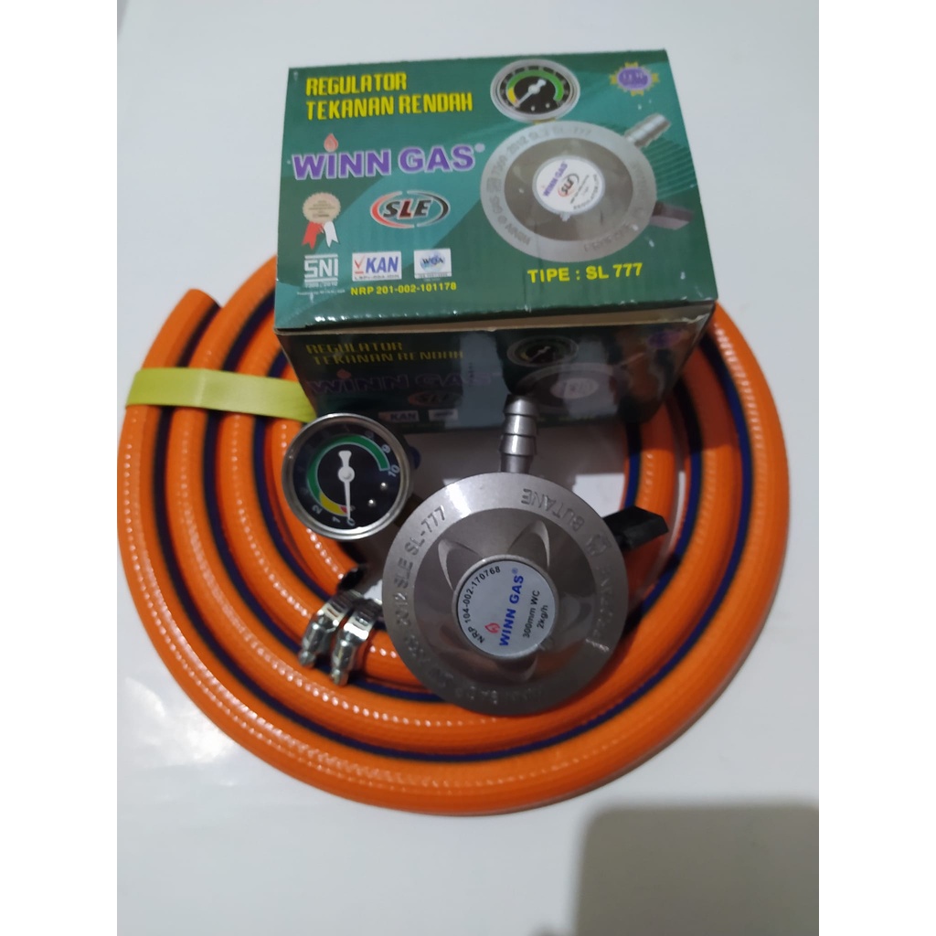 Regulator Matic WINN GAS SLE 777 Manometer Selang Gas LPG 700 PSI Anti Minyal + Clamp