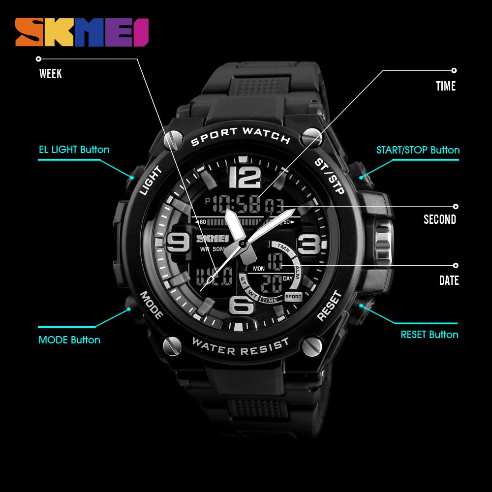 Jam Tangan Pria / SKMEI AD 1340 / Jam Tangan Dual Display / Original / SKMEI