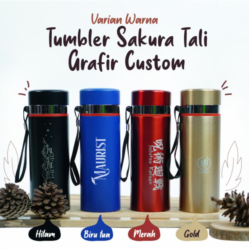 Jual Tumbler Custom Bebas Desain Tulisan Logo Sakura Tali Grafir Indonesiashopee Indonesia 3594