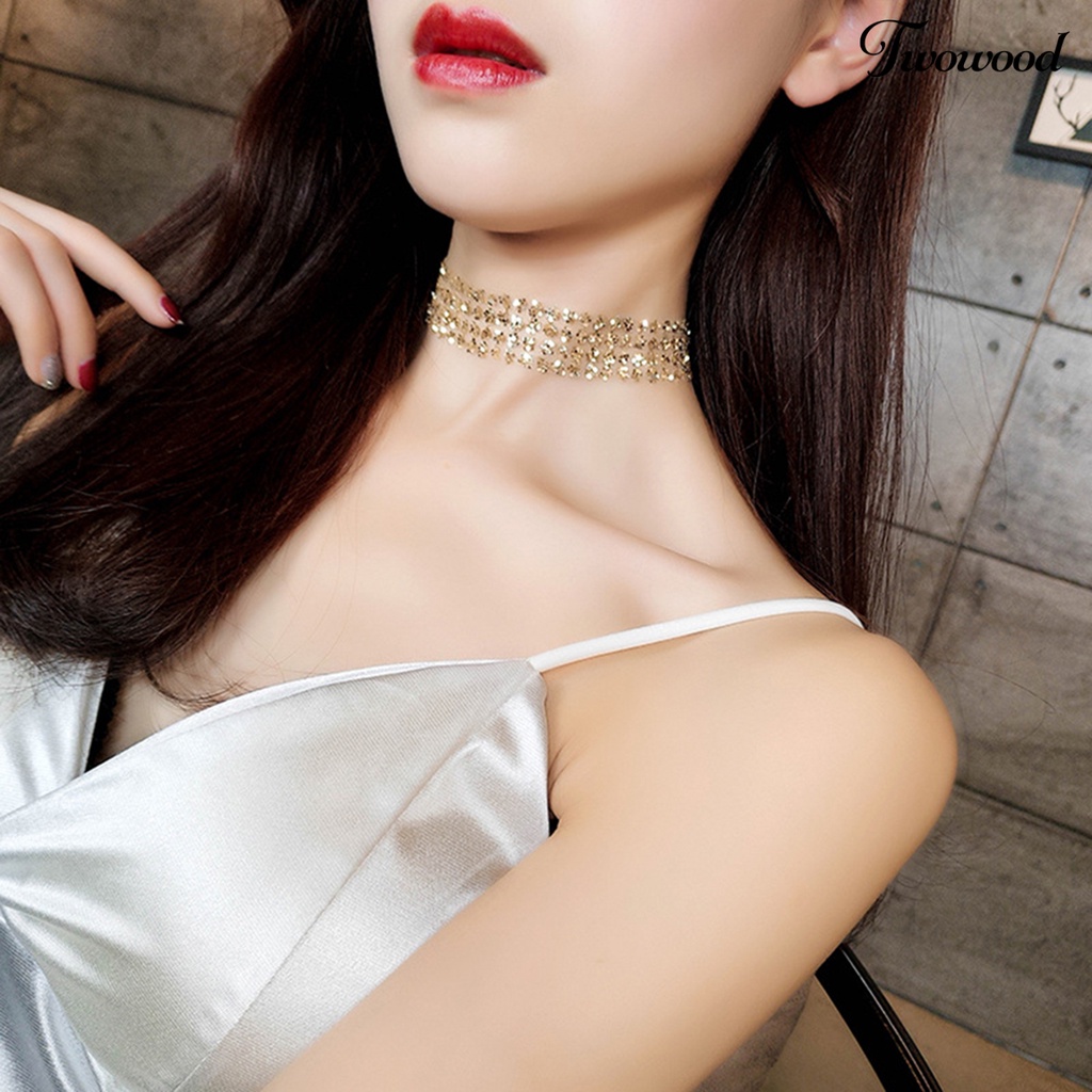 Kalung Choker Wanita Model Shiny Paillette Untuk Pesta