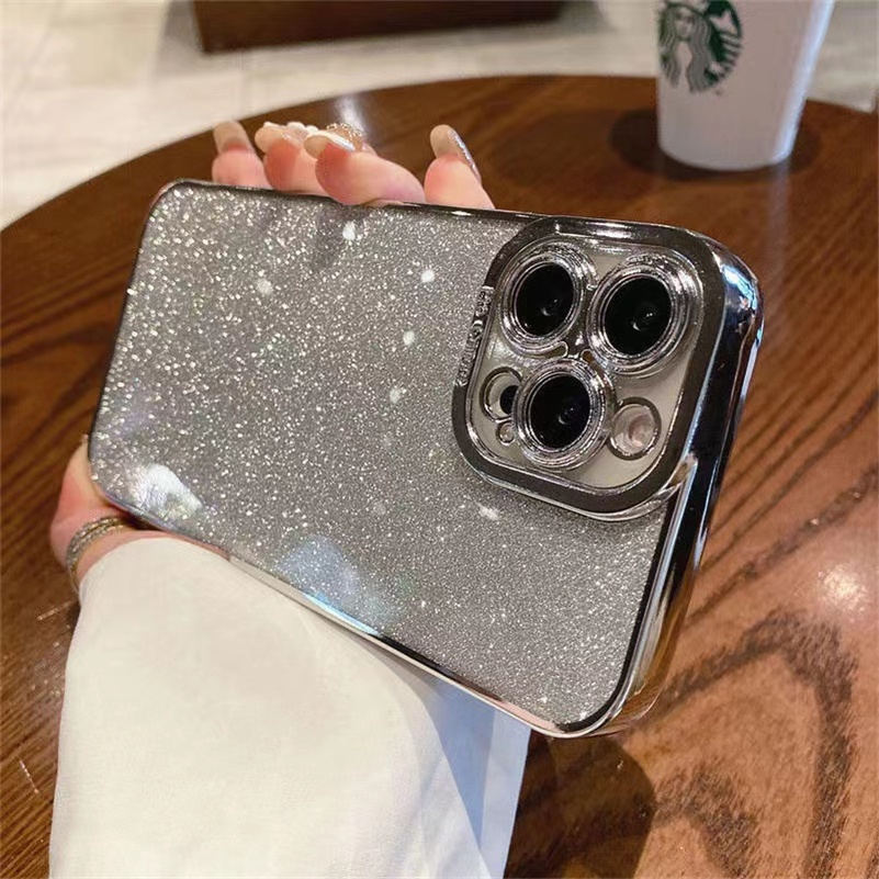 Soft Case Silikon TPU Transparan Electroplating Glitter Cover iPhone 13 12 11 Pro Max X Xr Xs Max 7 8 Plus