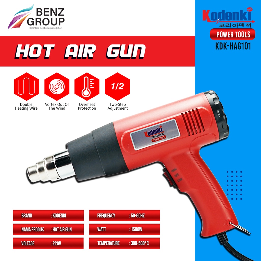 Kodenki Mesin Heatgun Hotgun Pemanas Air Hot gun Heat Gun 1500 Watt - Mesin Pemanas Sablon Pakaian B