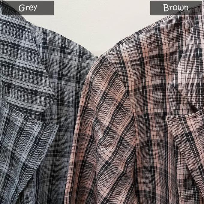 Top Terlariis Yoona Plaid Blazer / Outer Kantor Long Coat Zara Korea Style Wanita