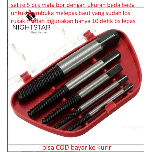 Nuansa - set isi 5 pcs mata bor dengan ukuran beda beda untuk membuka melepas baut yang sudah los rusak mudah digunakan hanya 10 detik bs lepas