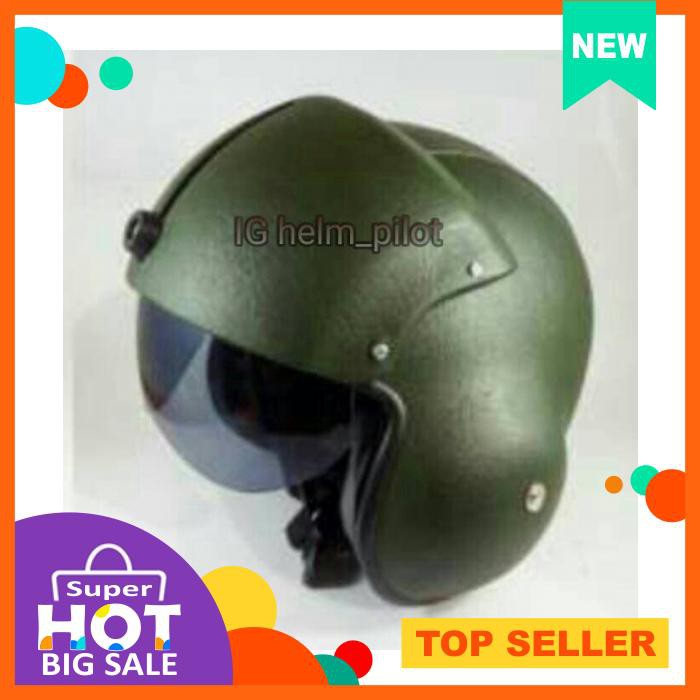 Helm Pilot Army Hijau Kulit Oscar