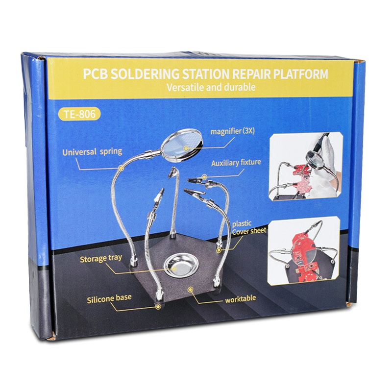 Kiss Solder Helping Hands PCB Circuit Board Holder Dengan Lampu Pembesar LED 3X Flexible Metal Arms Electronic Repair