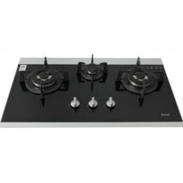 KOMPOR TANAM RINNAI RB-7503D(GBSM) 3 TUNGKU KACA HITAM RB 7503 D (GBSM) GARANSI RESMI