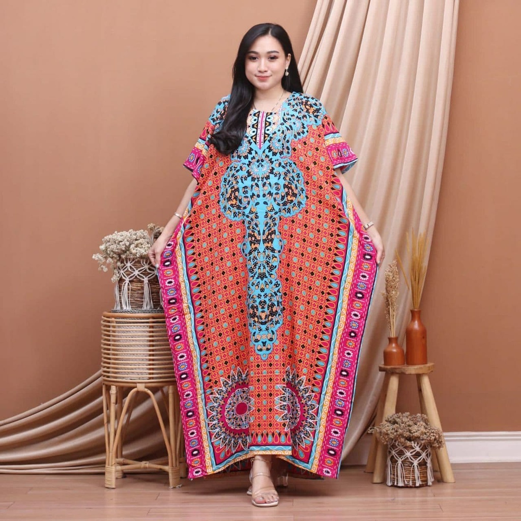 Long Dress Kaftan Lowo Bali Motif Matahari Baru Original