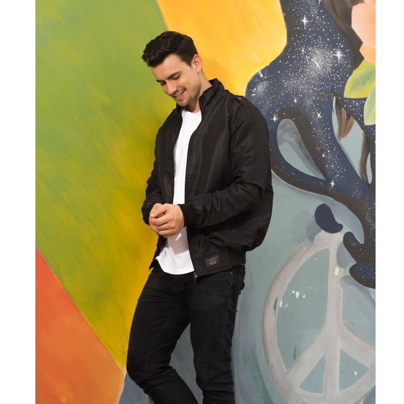 HEYLOOK Official - Jaket Pria Harrington Jaket Semi-Waterproof Smith Pria Jaket Motor Taslan-*SMITH BLACK XL