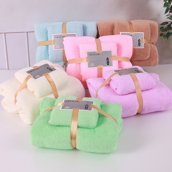 HANDUK BULU KARANG PREMIUM/HANDUK SET 2IN1 HANDUK MANDI DAN WAJAH COTTON TOWEL